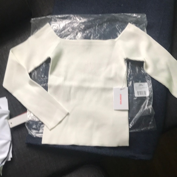 Good American Tops - Good American Off Shoulder Knit Top White